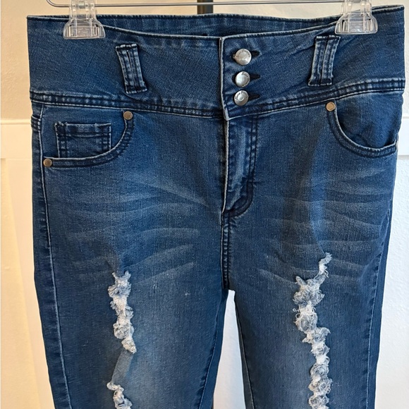 Roma Denim - Roma Premium Size 13 Distressed Skinny Jeans Triple Button Stretch